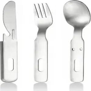 YERGOFE 휴대용 스테인리스 스틸 식기 세트 - 부드러운 가장자리 내구성 및 경량 재사용 가능한 나이프