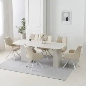 라벨라 포세린 세라믹 6인 식탁세트 회전 의자 6개)