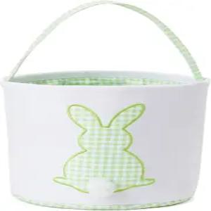 초이오 부활절 바구니 손잡이 양동이 가방 달걀 사냥 캔버스 격자무늬 토끼 프린트 (녹색 격자무늬)