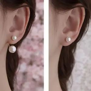 더블 진주 귀걸이 투웨이 착용 드롭 이어링 연출 이어링