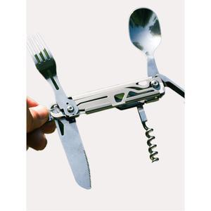 야외 캠핑 식기 스텐 다용도 폴딩 포크 스푼 콤비 와인 오프너 탈부착 나이프 세트