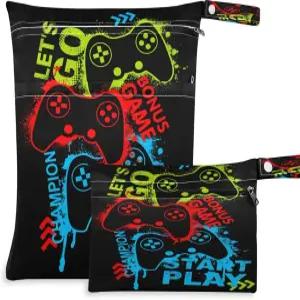 키가이 조이스틱 소년 소녀 게임 쿨 프린팅 비치 습식 드라이 백 2팩 - 천 기저귀 가방 더러워진 물건이나