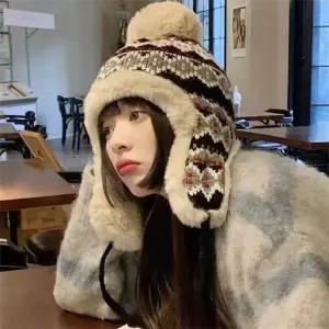 겨울 방한 니트 방울 모자 귀달이 니트캡 따뜻한 방한모