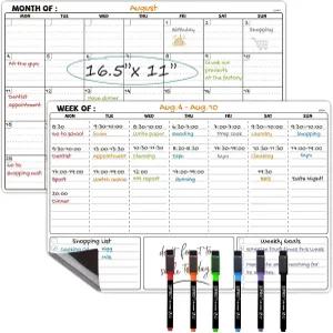 JJPRO 마그네틱 드라이 이레이즈 월간 캘린더 화이트보드 세트 - 재사용 가능한 및 냉장고 시동 주간