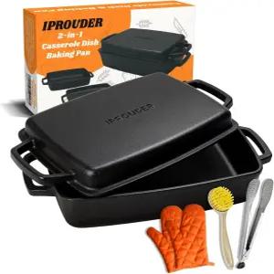 프라이팬 뚜껑 주철 더치 오븐 직사각형 베이킹 팬 라자냐용 접시 사워도우 빵 13인치 x9인치 프리시즌