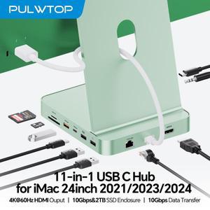 PULWTOP USB C 허브 아이맥 24인치 M1 M3 M4용, M.2 SSD 지원(미포함) 4K H, 2.5G 이더넷, USB A/C 최대 10