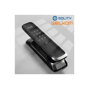 웰콤 스윙 무타공 푸시풀 카드키4개+번호키 블루투스(옵션) 푸시바잠금 고품격 블랙펄데코 현관문 디지털도