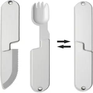 2 in 1 식기 캠핑 세트 탈부착 포켓 야생 포크 및 숟가락 도구 여행용 다기능 실용 하이킹 보호 가방 장착