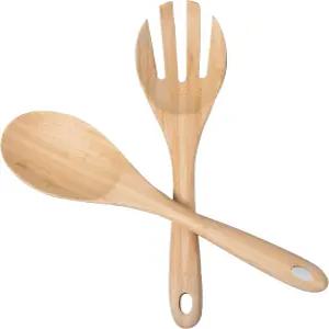 Zarocrus 13인치 대형 프리미엄 대나무 샐러드 집게 - 나무 서빙 요리 스푼 큰 핸드 주방 도구 세트 2개