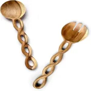 서빙용 13인치 우드 샐러드 집게 아카시아 주방 도구 세트 믹싱 디너 포크 및 스푼 롱 핸들 서버 집들이