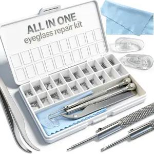 18가지 크기의 나사 1.4mm 정밀 드라이버 핀셋 코 패드 및 천이 포함된 PFDHQS 안경 수리 키트 - 모든