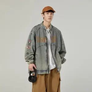 쉬헐크 남사친 남자 청 빈티지 스타일 자켓 봄가을 스트리트 라이더 카고 루즈핏 코트 자수 KKE3