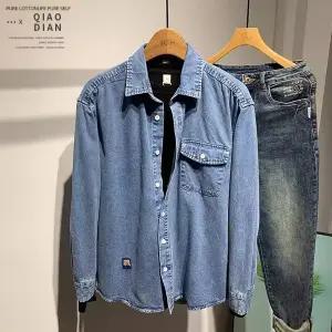 쉬헐크 남사친 남자 청 빈티지 봄가을 코트 초질감 셔츠 긴팔 카고 재킷 워싱 맷돌 KKE3