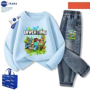 마인크래프트 티셔츠 팬츠 데님 맨투맨 라운드 캐릭터 긴팔 남아 아동 루즈핏 봄