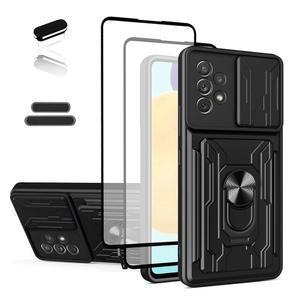 LMDAMZ 삼성제품 호환 A53 5G 슬라이딩 디자인 이중 튼튼한 카드 휴대용 쿠션 레이어 숨기기 도어 신용 슬롯 고무 범퍼 케이스 보호 블랙 5인치 지갑