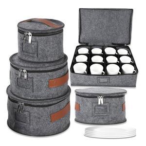 GARVEE 중국 보관 용기 이동 케이스 그레이 보호를 5개 머그 그릇용 위한 펠트 접시 부드러운 식기 상자