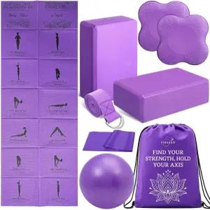 ViraAxis 여성용 접이식 요가 매트 장비 홈 및 블록 미끄럼 얇은 휴대용 가방이 키트 세트 (요가 전신 운동