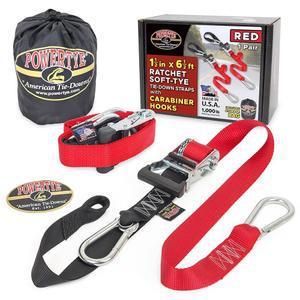 POWERTYE 8CM 2M 5인치 스트랩 다운 ATV 블랙 페어 WLL 보관 튼튼한 트레일러 레드 후크 미국 가방 5피트 1파운드 포함 래칫 소프트 453 오토바이 타이 카라비너 4G 화물용 제조