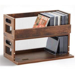 JETEC 레트로 CD 보관 DVD용 케이스 카세트 보관할 디스플레이 손잡이 포함 최대 정리함 영화 나무 홀더 CD를 세트는 선반 36개의 금속 운반 있습니다 테이프 박스