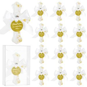 손님을 위한 에폭시 십자가 세례 12세트 베이비 선물 자석 성찬식 기독교 샤워 기념품 있는 태그가 가방 파티를