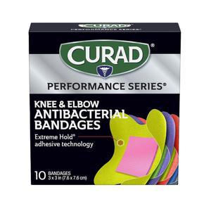 CURAD 퍼포먼스 시리즈 붕대 익스트림 홀드 접착 기술 무릎 및 팔꿈치 3인치 x 10카운트 절단 긁힘 스포츠 활동적인 라이프스타일에 이상적입니다