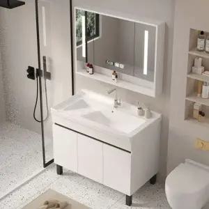 프리미엄 세면대 수납 간이 화장실 거울장 손세탁용 부속 개수대 91cm 엔젤화이트 스마트