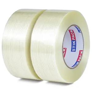STIKPACK 모노 필라멘트 스트래핑 테이프 2인치 60야드 2개 팩 총 120야드 강력한 유리섬유 투명 보강