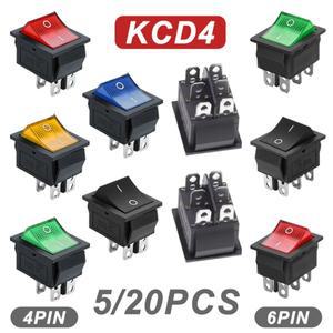520개 KCD4 스냅인 스위치 AC 전원 ON OFF 16A 250V 로커 46핀 토글 LED 조명 포함 kcd4 25x31mm
