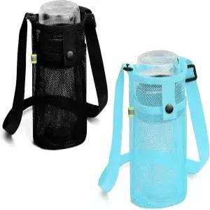 MENRU 2Pcs 스트랩 크로스바디 물병 캐리어 슬링 휴대용 슬리브 하이킹 헬스장 여행용 포켓 포함 블랙블루