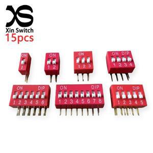 15개 레드 (측면 삽입형 벤트 풋) 토글 스위치 모듈 간격 2.54MM 플랫 다이얼 90도 플러그인 1234568핀 DIP