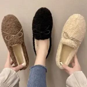 여자신발 3컬러 리본장식 털안감 겨울 일상 로퍼