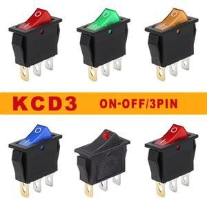 520Pcs KCD3 로커 스위치 3 핀 2 ON OFF 16A 250V 20A LED 조명이있는 보트 모양 전기 토글