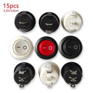 15PCS KCD1 라운드 로커 스위치 스냅인 2Pin-3Pin 20mm SPST 블랙화이트레드 자동차 보트 해양 전원 버튼 6