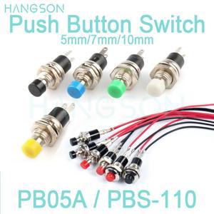 35PCS PBS-110 PB05A 플라스틱 푸시 버튼 스위치 순간 래칭 7mm 10mm 1A 250V AC 2 핀 SPST ON OFF 빨간색