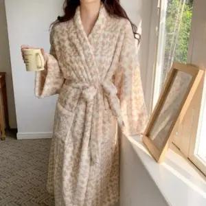 여성실내복 남녀 커플룩 하운드체크 극세사 로브 수면 가운