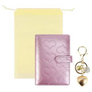 골드 열쇠고리가 있는 PU 가죽 면 패드 바인더 커버 - A6 필러 용지용 6링 노트북 바인더, 마그네틱 버클 잠금장치가 리필 가능한 개인 플래너(피치 핑크)