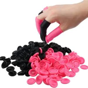 매니큐어 미용 마사지 및 산업용 일회용 실리콘 코트 프로텍터 200개 핑크 블랙 100개 비성 핑거 장갑