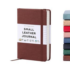A6 안감 가죽 저널 - 4 x 6 인치 남녀용 소형 노트북 u2013 미니 하드커버 저널링 160매, 두께 120gsm, 뒷주머니, 탄성 잠금장치, 선물 상자