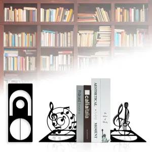 뮤직 노트 메탈 북엔드 뮤지컬 테마 기타 선반용 책꽂이 데스크톱 정리함 책장 홈 데코