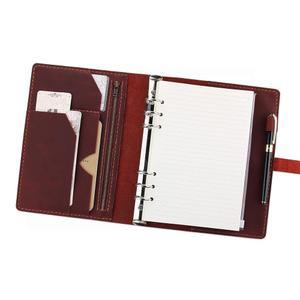 리필 가능한 가죽 저널 쓰기 노트, 포켓이 있는 A5 여행 저널, 빈티지 6 링 바인더 정리함 플래너 포트폴리오, 최고의 선물 - 와인