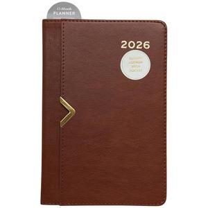 세계 여행자 2026 플래너 - 학교 및 사무실용 북마크 리본이 있는 6x8 인치 주간 월간 캘린더 의제 책, 사이즈 6X8, 다운 가죽
