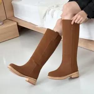 가죽부츠 라운드토 롱부츠 심플 겨울부츠 굽높이4.5cm