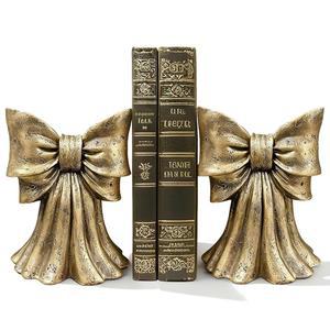 빈티지 골드 보우 북엔드, 대형 및 도서용 헤비 듀티 북엔드 2종 세트, 선반용 장식용 책상 홈 오피스, 클래식 장식 북 스토퍼