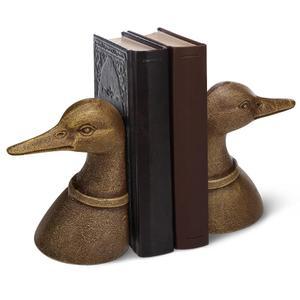 웨어에이지 장식용 변형 주조 금속 오리 헤드 북엔드, 선반용 4.25 x 3 5.75 인치, 빈티지 황동 색상, 러스틱 홈 오피스 정리함 2 세트