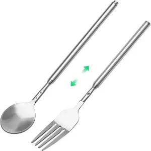 확장 가능한 포크 2팩 텔레스코핑 스테인리스 스틸 바비큐 접이식 스푼 8.7인치~25.4인치 장난 개그 선물
