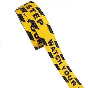 블랙 옐로우 미끄럼 방지 테이프 인쇄 걸음 조심 1.97인치 x 16.4피트 바닥 계단 안전 롤(블랙 옐로우)