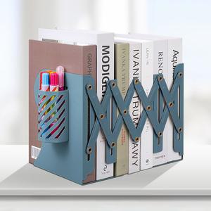 호나구 조절식 북엔드, 선반용 메탈 북엔드 무거운 책, 가정, 사무실, 종이용 데스크 매거진 파일 정리함, 펜 홀더(파란색)로 최대 19인치까지 확장 가능