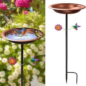 야외 금속 조류 목욕 정원 말뚝 ？ 33.5인치 높이의 빈티지 청동 11.5인치 구리 그릇 마당 파티오 잔디 및