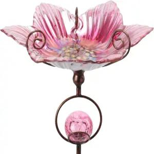 야외용 맘탑 유리 새 목욕 솔라 크래클 글로브 조명 장식이 있는 꽃새 그릇 야외 정원 잔디밭용 금속 말뚝