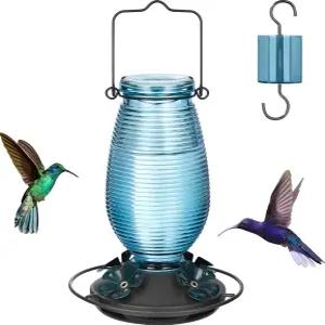 야외 행잉을 위한 FEED 가든 유리 벌새 모이통 4개의 양봉 포트와 내장된 개미 해자가 있는 20온스 엄마를